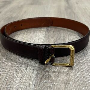 Coach Leather Dark Brown 34” Brass Buckle Staple Dress Belt Italian Leather